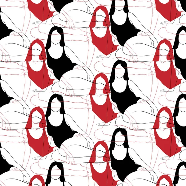 Mayolar Içinde Şişman Kadınların Elle Çizilmiş Illüstrasyon Ile Vektör Desen — Stok Vektör