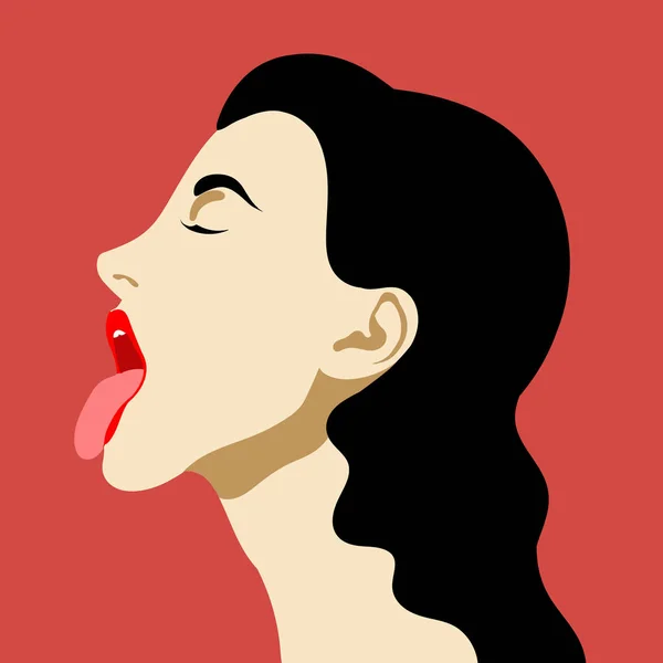 Vector Hand Drawn Illustration Girl Open Mouth Tongue Creative Artwork — Stock Vector