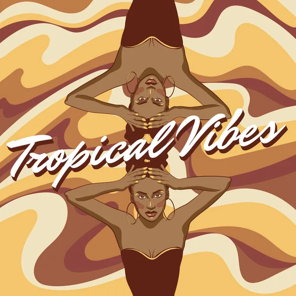 Vibras Tropicales Ilustración Dibujada Mano Vectorial Afroamericano Obra Creativa Plantilla — Vector de stock