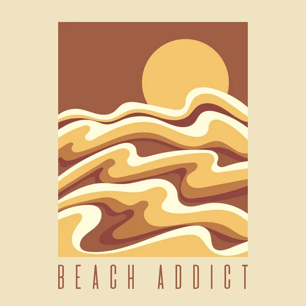 해변의 중독자 손으로 형태의 글자가 형태의 창조적 포스터 티셔츠 — 스톡 벡터