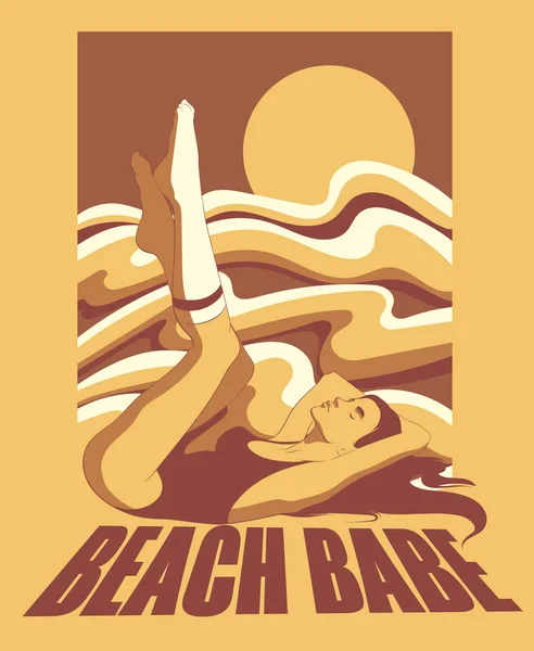 Bebe Playa Ilustración Dibujada Mano Vectorial Chica Acostada Traje Baño — Vector de stock