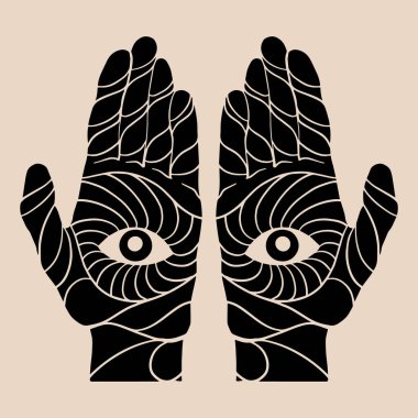 İnsan elinin izole edilmiş bir temsili çizimi. Dövme çizimi. Kart, poster, afiş, tişört, rozet, yama için baskı şablonu.