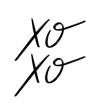 XOXO. Harfleri izole edilmiş vektör eli. El yazması yazması. Kart, poster, afiş, tişört, rozet, yama için baskı şablonu.