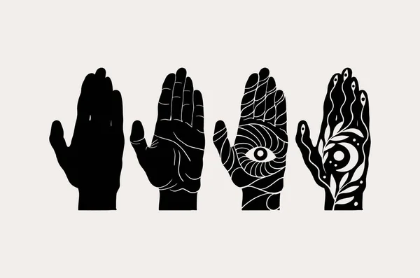 Vector Hand Getekend Illustratie Van Menselijke Handen Geïsoleerd Tatoeëren Kunstwerk — Stockvector