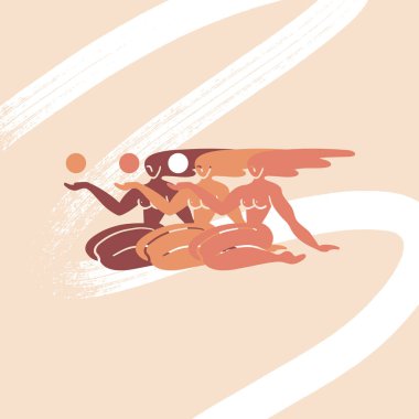 Gezegenleri izole edilmiş kızların vektör eliyle çizilmiş hali. Yaratıcı sanat eserleri. Kart, poster, afiş, tişört, rozet, yama için baskı şablonu.