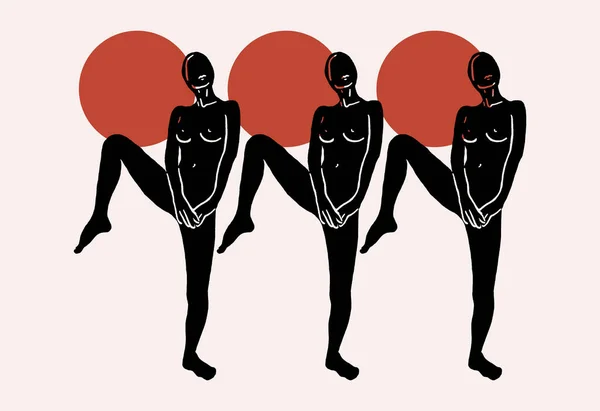 Vector Dibujado Mano Ilustración Plana Mujer Bailando Con Círculos Aislados — Archivo Imágenes Vectoriales