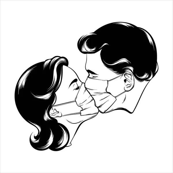 Vektor Kézzel Rajzolt Illusztrációja Csók Pár Elszigetelt Kreatív Tetoválás Sablon — Stock Vector
