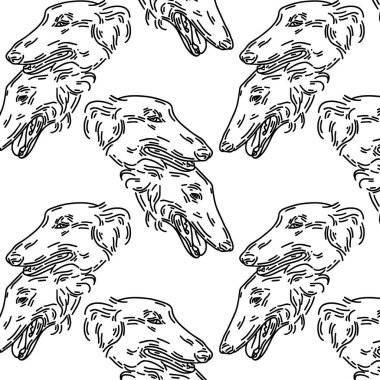 İzole edilmiş Rus tazı köpeklerinin temsilci el çizimi. Dövme çizimi. Kart, poster, afiş, tişört, rozet, yama için baskı şablonu.