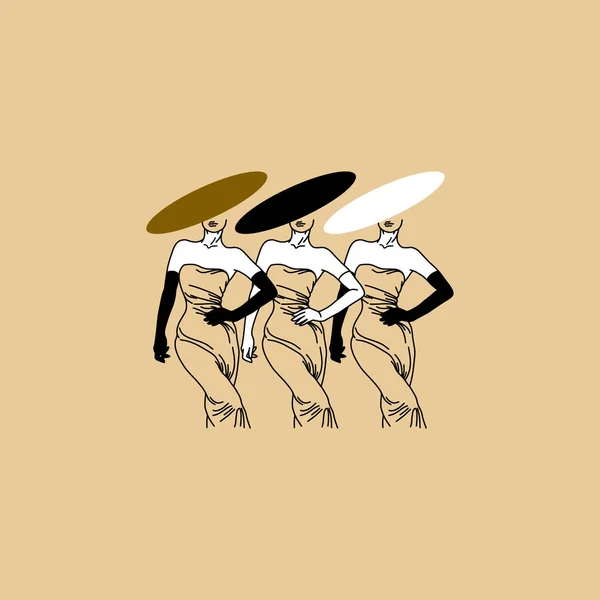 Illustration Vectorielle Dessinée Main Avec Des Femmes Dans Des Chapeaux — Image vectorielle