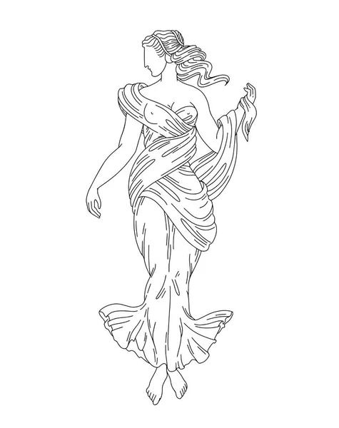 Ilustración Dibujada Mano Vectorial Mujer Con Perfil Griego Cortinas Aisladas — Vector de stock