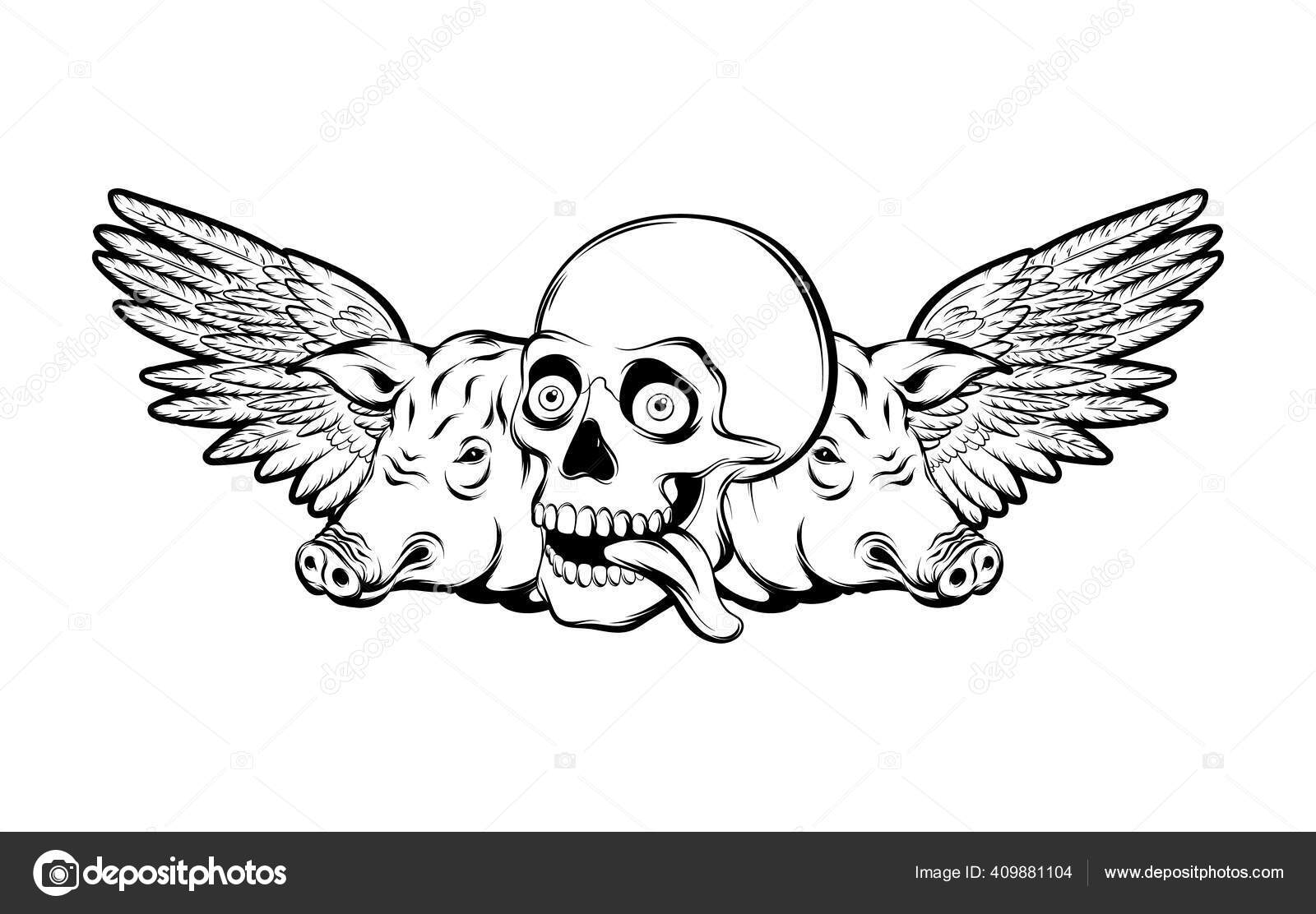 Premium Vector | Set dark illustration skull head bones with rose hand  drawn hatching outline style for tattoo merchandise tshirt merch vintage
