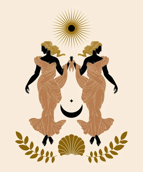 Ilustración Dibujada Mano Vectorial Afrodita Vestido Largo Aislado Obra Creativa — Vector de stock