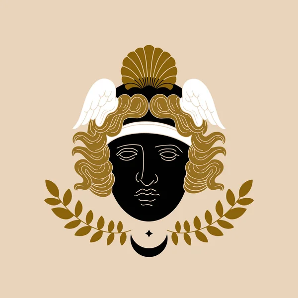 Vektor Handgezeichnete Illustration Eines Antiken Kopfes Mit Helm Muschel Isolierten — Stockvektor