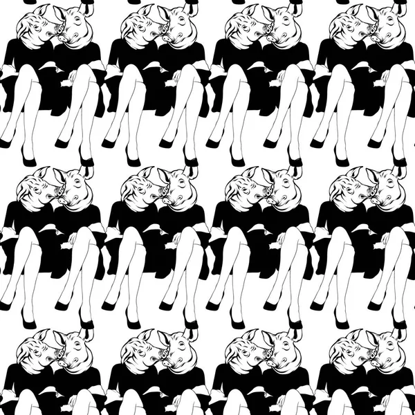 Modèle Vectoriel Avec Illustration Dessinée Main Filles Avec Tête Porc — Image vectorielle
