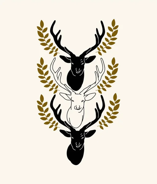 Vector Hand Drawn Illustration Deer Isolated Creative Artwork Template Card — Stock Vector