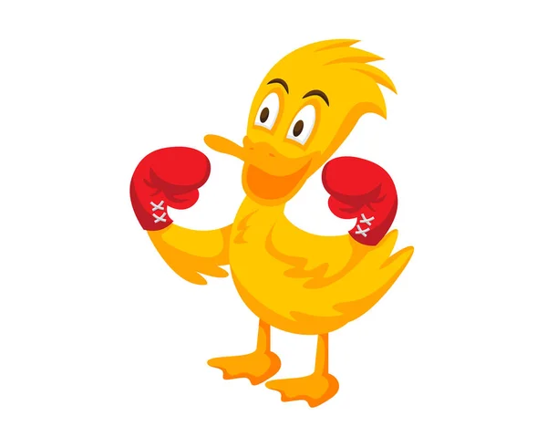 Illustration Personnage Canard Boxe Jaune Mignon Dans Fond Blanc Isolé — Image vectorielle