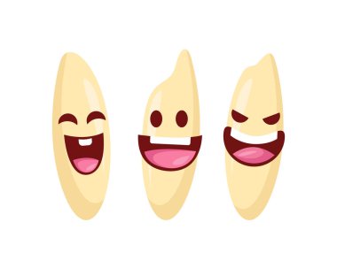 Şirin organik pirinç tohumu karakter illüstrasyon izole beyaz arka planda