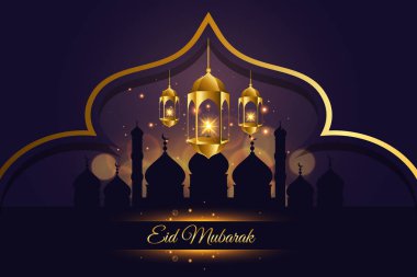 Modern İslam Eid Mubarak geniş arka plan afiş ve kart illüstrasyon