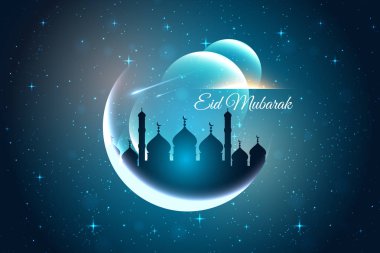 Modern İslam Eid Mubarak geniş arka plan afiş ve kart illüstrasyon