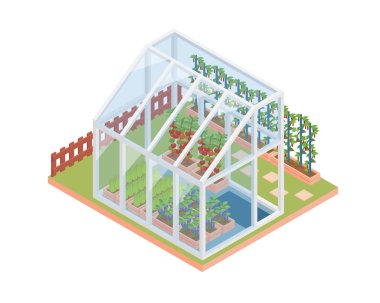 Modern çevre dostu organik sera izometrik çizimde