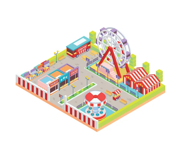 Modern Isolated Circus Amusement Park Cartoon Illustration — Stock Vector