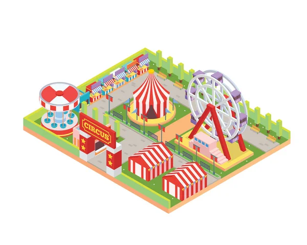 Modern Isolated Circus Amusement Park Cartoon Illustration — Stock Vector