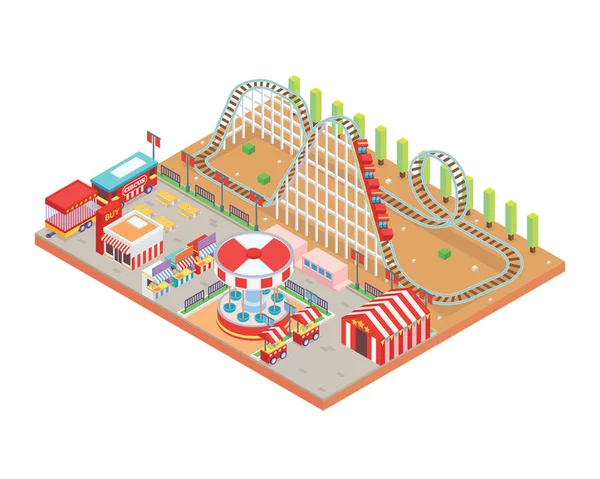 Ilustración Aislada Moderna Historieta Del Circo Del Parque Atracciones — Vector de stock