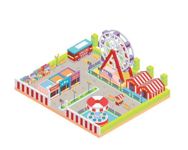 Modern Isolated Circus Amusement Park Cartoon Illustration — Stock Vector