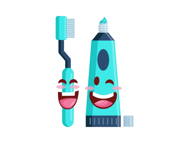 Cute Dental Care Toothbrush Toothpaste Cartoon Character Illustration Isolated White — Stock Vector