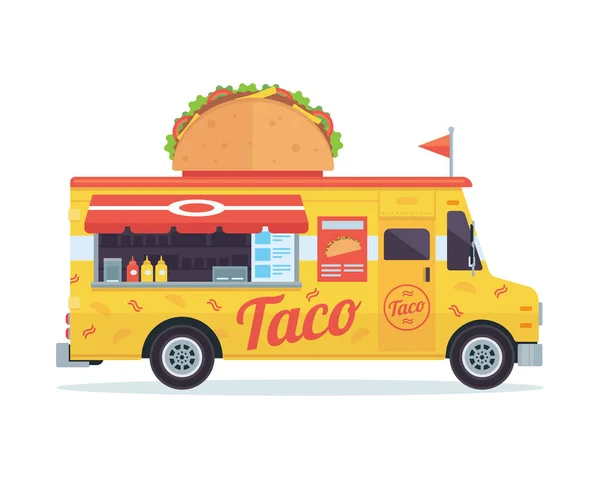 Modern Kereskedelmi Nyalánkságokkal Teherautó Jármű Bár Taco — Stock Vector