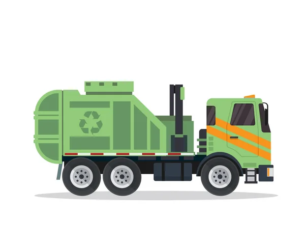Modern Flat Isolated Garbage Truck Illustration — Stock Vector