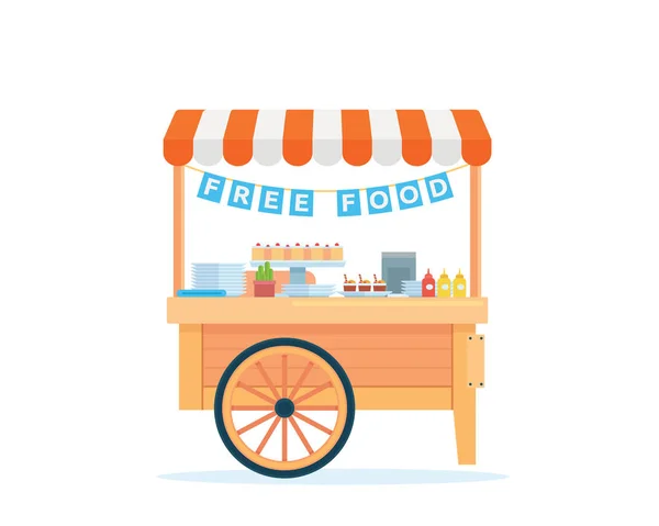 Modern Summer Business Charity Free Street Food Cart Illustration Isolated - Stok Vektor