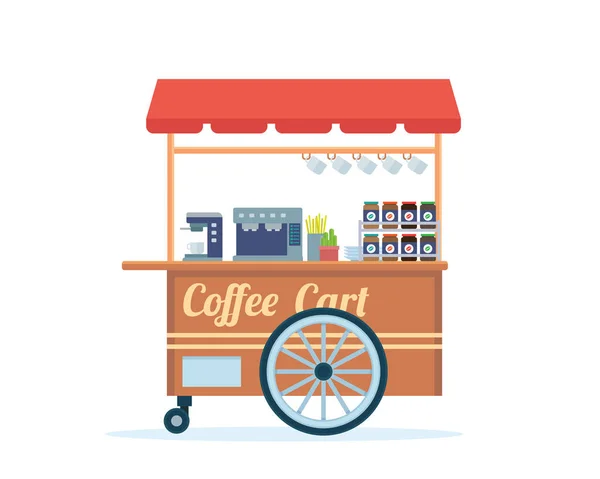 モダンな夏ビジネス ホット コーヒー カート通り食品カート分離白背景のイラスト — ストックベクタ