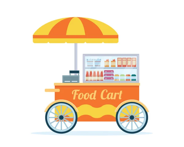 在孤立的白色背景下 现代夏季商业街小吃食品购物车插图 — 图库矢量图片