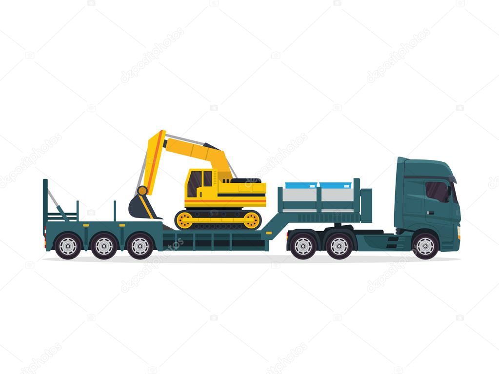 Modern Large Commercial Heavy Lifter Truck Expedition Illustration In Isolated White Background