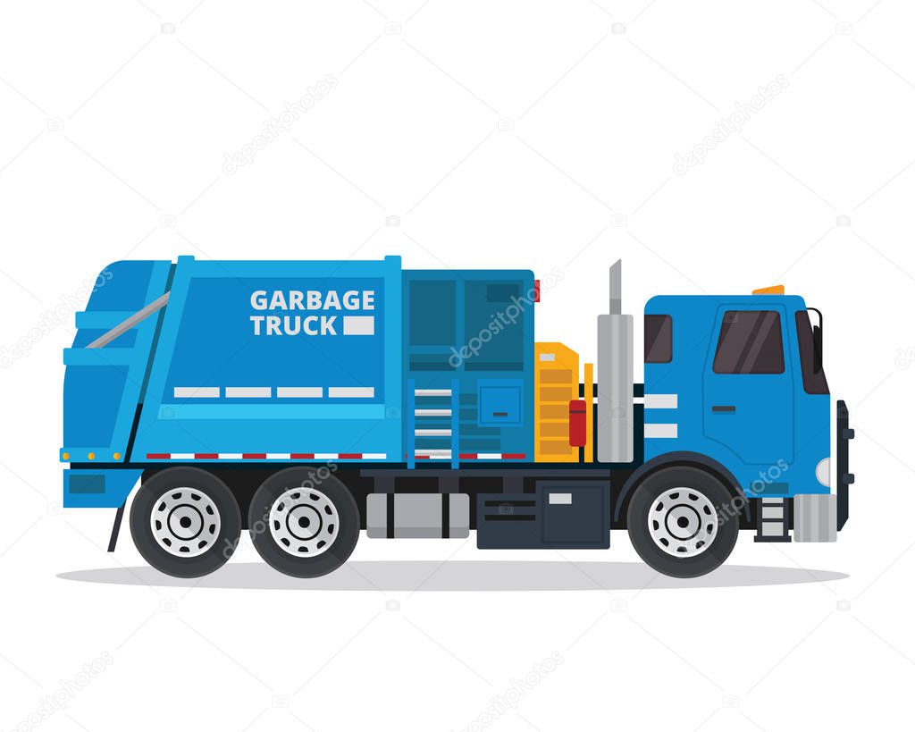 Modern Flat Isolated Garbage Truck Illustration