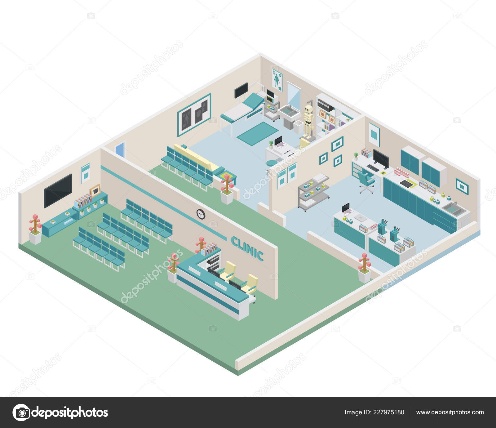 Modern Isometric Doctor Clinic Scene Interior Design