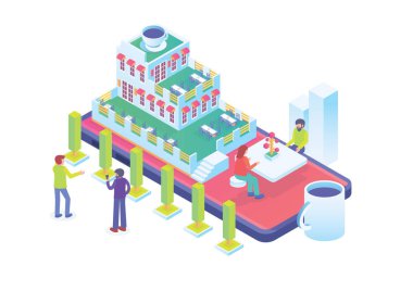 Modern Isometric Smart Online Cafe Rezervasyonları, Diyagramlar, Bilgi Grafikleri, Resimler ve Diğer Grafiksel Varlıklar İçin Uygun
