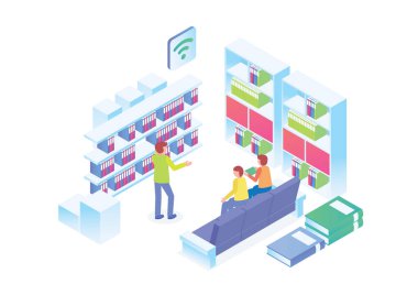 Modern Isometric Smart Library İçsel İllüstrasyon, Diyagramlar, Infografikler, Kitap İllüstrasyonu, Oyun Varlığı ve Diğer Grafik İlgili Varlıklar İçin Uygun