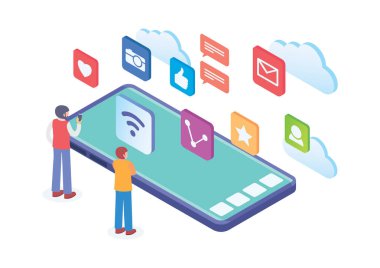 Modern Isometric Social Media Marketing Illustration, Diyagramlar İçin Uygun, Infographics, Book Illustration, Game Asset, ve diğer Grafik İlgili Varlıklar