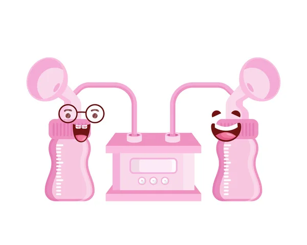 Cute Noworodka Różowy Elektryczne Piersi Pompa Charakter Ilustracja Kreskówka Białym — Wektor stockowy