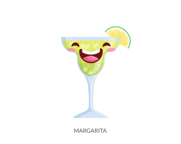 Cute Tropical Cocktail Drink Cartoon Character Ilustração Fundo Branco Isolado —  Vetores de Stock