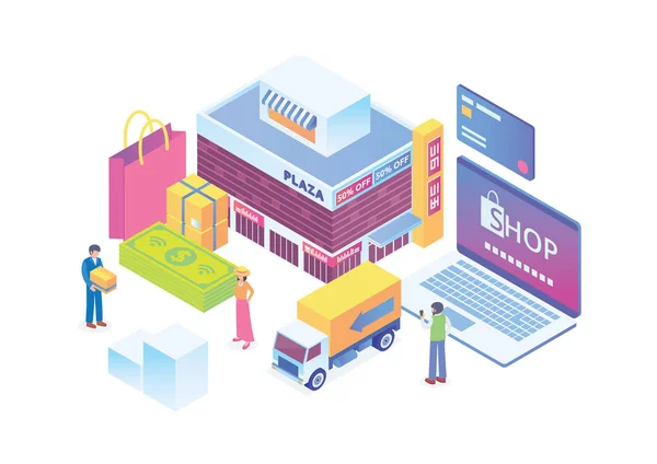 Современная Изометрическая Smart Commerce Online Shopping Delivery Illustration Suitable Diagrams — стоковый вектор