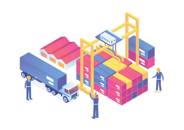 Ilustración Moderna Del Sistema Logístico Isométrico Conveniente Para Los Diagramas — Vector de stock