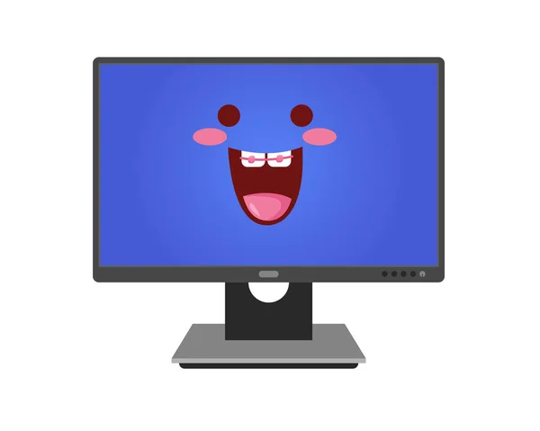 Carino Monitor Tecnologia Dispositivo Cartone Animato Personaggio Illustrazione Isolamento Sfondo Illustrazione Stock
