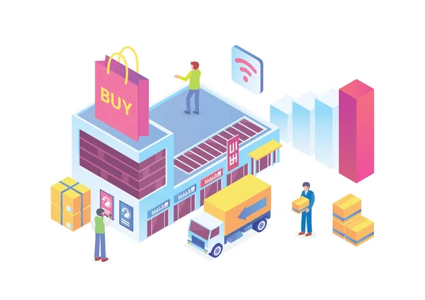 Moderno Isomric Commerce Online Shopping Delivery Illustrazione Adatto Diagrammi Infografica Vettoriale Stock