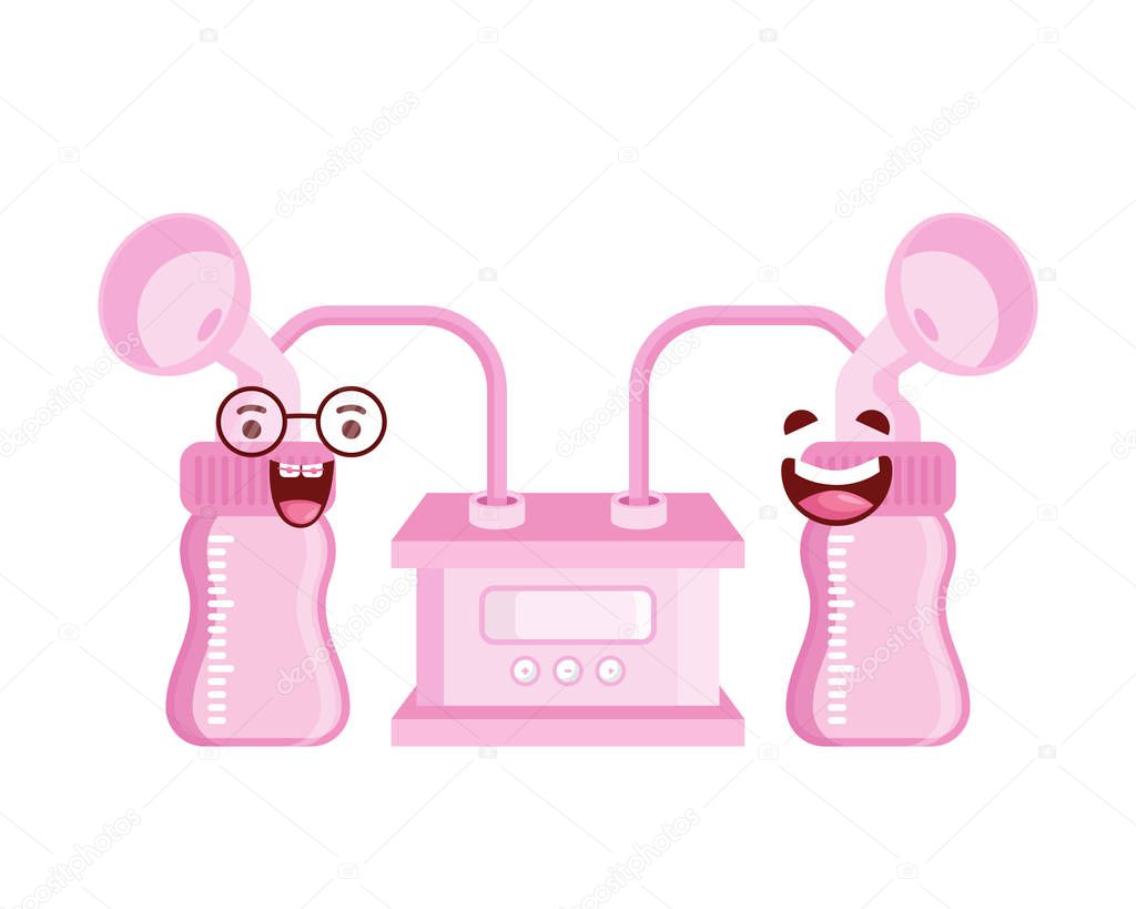Cute Newborn Pink Electric Baby Breast Pump Cartoon Character Illustration In Isolated White Background