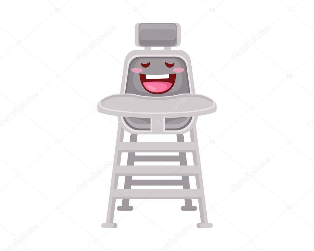 Cute Newborn Baby Eating Chair Cartoon Character Illustration In Isolated White Background