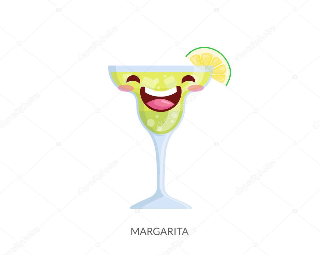 Cute Tropical Cocktail Drink Cartoon Character Illustration In Isolated White Background