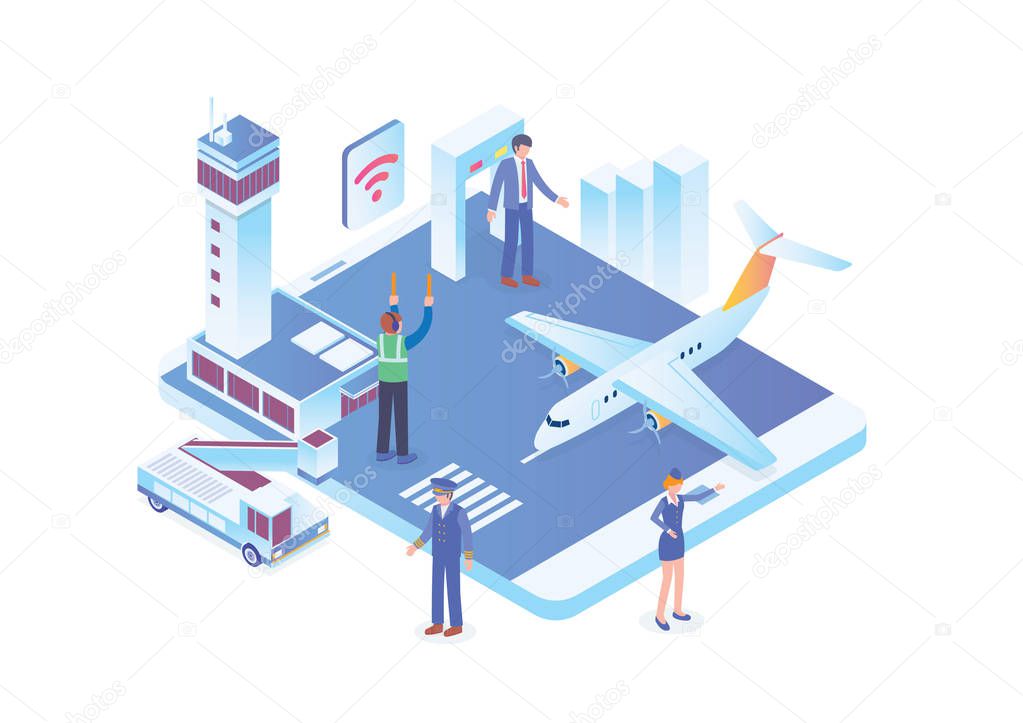 Modern Isometric Smart Airport System, Suitable for Diagrams, Infographics, Illustration, And Other Graphic Related Assets